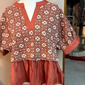 Entro Terracotta and White Floral Blouse
